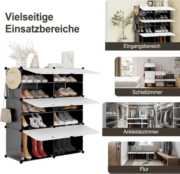 WOLTU Schuhregal mit 6 Fächern, Schuhaufbewahrung für 24 Paar Schuhe, Schuhschrank für Flur Wohnzimmer Schlafzimmer, Schuhorganizer mit Türen, aus modularen PP-Platten, Weiß Schwarz, SRX27wsz – Bild 2