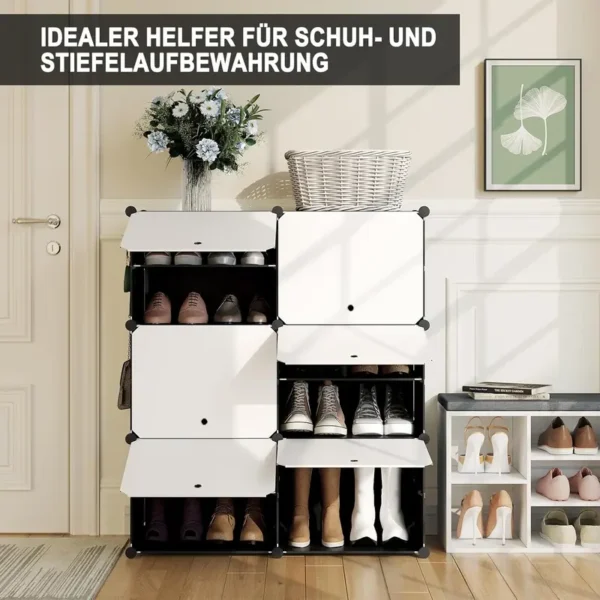 WOLTU Schuhregal mit 6 Fächern, Schuhaufbewahrung für 24 Paar Schuhe, Schuhschrank für Flur Wohnzimmer Schlafzimmer, Schuhorganizer mit Türen, aus modularen PP-Platten, Weiß Schwarz, SRX27wsz – Bild 7