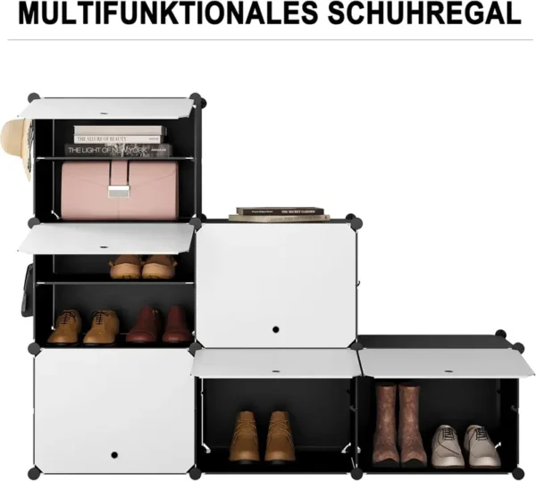 WOLTU Schuhregal mit 6 Fächern, Schuhaufbewahrung für 24 Paar Schuhe, Schuhschrank für Flur Wohnzimmer Schlafzimmer, Schuhorganizer mit Türen, aus modularen PP-Platten, Weiß Schwarz, SRX27wsz – Bild 6