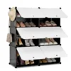 WOLTU Schuhregal mit 6 Fächern, Schuhaufbewahrung für 24 Paar Schuhe, Schuhschrank für Flur Wohnzimmer Schlafzimmer, Schuhorganizer mit Türen, aus modularen PP-Platten, Weiß Schwarz, SRX27wsz